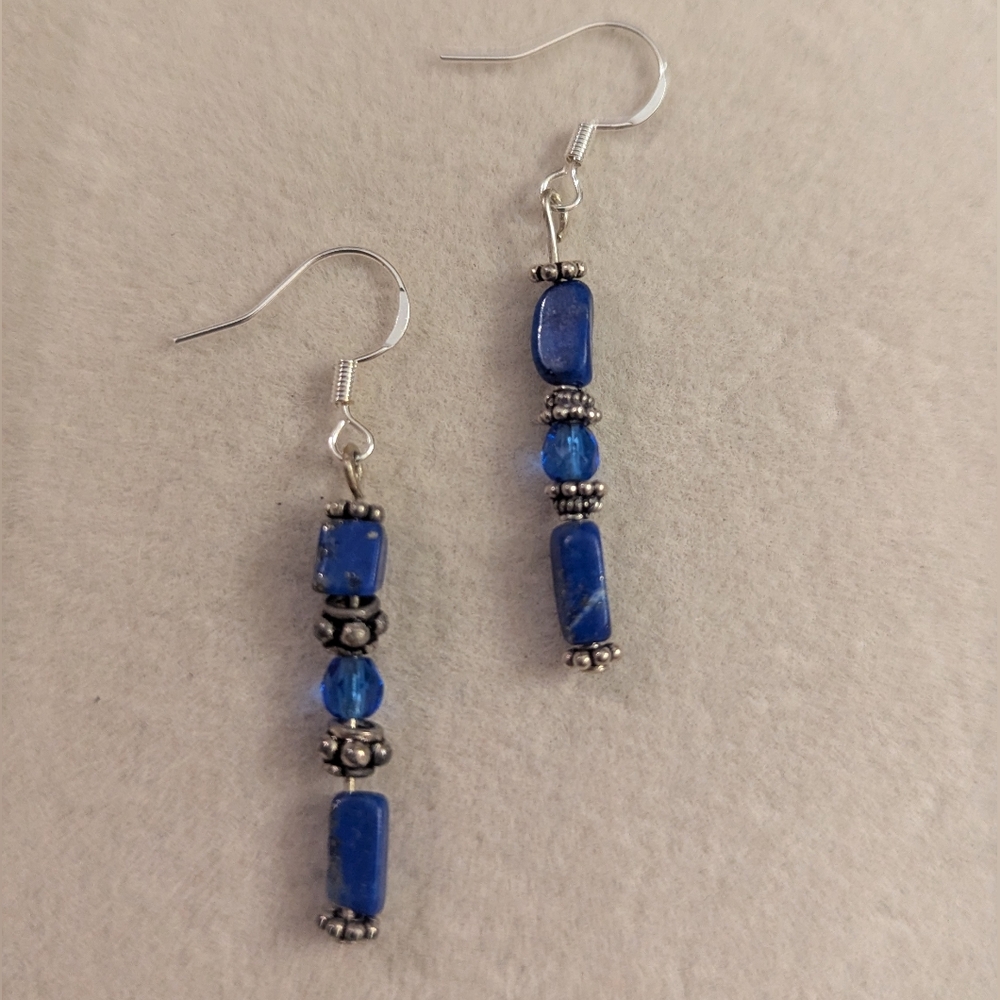 S925 Lapis Lazuli Blue Beaded Earrings